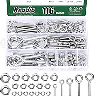 Keadic 58Pcs 6 Sizes Eye Bolt Screw with Nut Assortment M5 M6 M8 M10 Stainless Steel Marine Grade St