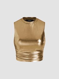 Cider Metallic Round Neckline Tank Top