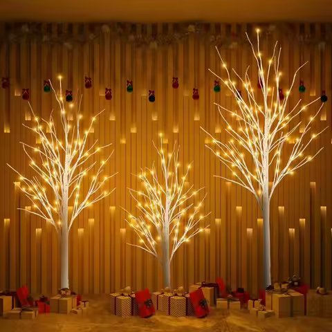 LED Lighted Tree Lamp,3 Pieces Birch Tree with Lights,4ft 5ft 6ft for Summer Wedding Festival Party