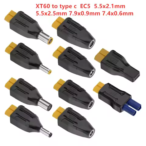 XT60 Male Female to EC5 Female Plug Type-c DC Male Female No Wire Connector Plug Adapter 55*25 5521 