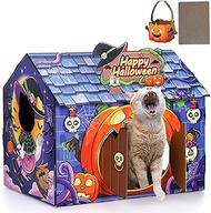 Soulchen Halloween Cat Cardboard House with Scratcher Skull Purple Haunted House Design Cat Beds wit