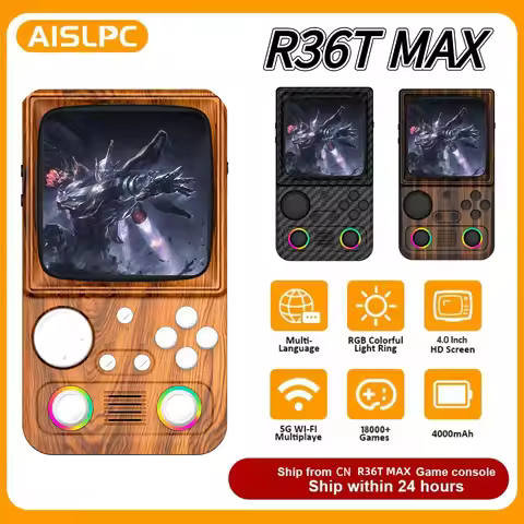 R36T MAX Retro Handheld Game Console 4.0 Inch IPS Screen 720*720 EmuELEC System Built-in 22000+ Game