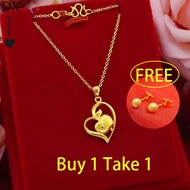Hot Sale New Necklace Fashion Jewelry Original Gold 18k Nasasangla Pawnable Saudi Original Not Fade Non Tarnish Heart Shaped Apple Pendant and O-chain Lucky Apple Buy 1 Take 1 Small Round Bead Frosted Retro Earrings for Girls Birthday Present Discount