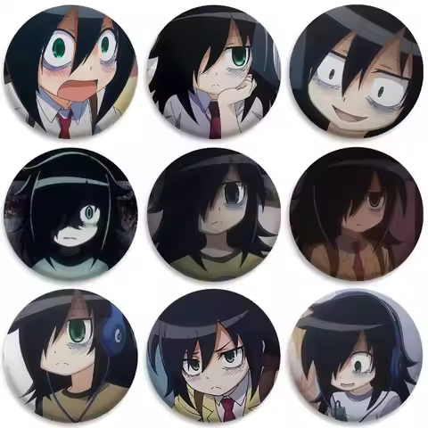 Watamote T-Tomoko Kuroki Badges Round Exquisite Badge Brooches Creative Pins For Clothes Hat Backpac