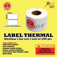 Thermal Barcode Label Sticker 40x20mm 40x20 mm/ 40 x 20 mm/ 1 Line Core 1" Contents 1000 pcs