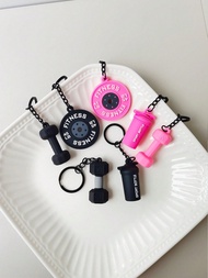 1PC/3PCS/4PCS 3D Mini Soft Plastic Fitness Equipment Series Keychain, Simple And Fashionable Pink An