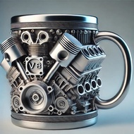 V8 Engines Stainless Steel Cup,Personalized Coffee Mug with Insulated Handle,Perfect for Car Lovers 
