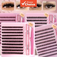 DIY Eyelash Extension Kit 20D 30D 40D Cluster Lashes 8-16mm with D Curl 3D Wispy Effect Includes Bon