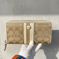 Coach 老花 杏 裸色 夾層豐富 拉鍊 長夾 古董 復古 包 vintage