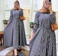 Baju Gamis Kotak2 Wanita Dewasa Jumbo  Busui Resleting Depan Terbaru Maxi Midi Dress Kotak Kekinian 