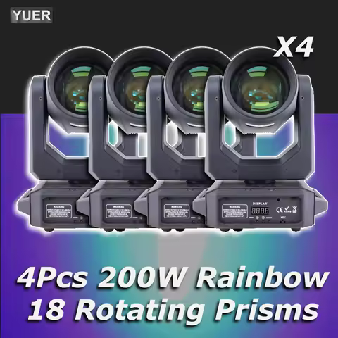 4Pcs/lot NEW 200W LED Moving Head Light Beam+Spot+18 Rotating Prisms+Rainbow Effect Dj Dmx Stage Lig