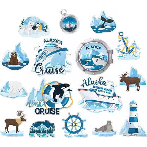 16 Pcs Cruise Door Magnet Alaska Cruise Decorations Alaska Fridge Magnet Reusable Whale Glacier Navi