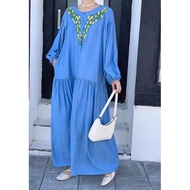 dress pantai lovito dress Ready Stock - Ethnic Embroidered Loose Shirt
