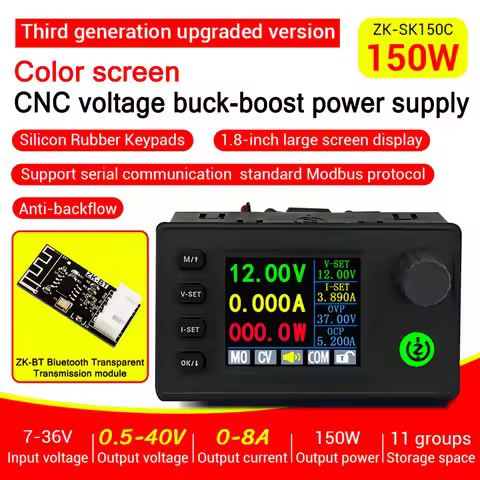 SK150C 150W DC DC Buck Boost Converter DC 7-36V 8A 1.8-inch Color Screen CNC Adjustable Regulated Vo