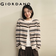 GIORDANO WOMEN Striped crewneck boucle knit cardigan 18356104