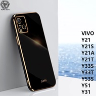 YuPin เคสโทรศัพท์นิ่มขอบตรงสำหรับ VIVO Y21 / Y21S / Y33S / Y21A / Y21T / Y33T / Y53S / Y51/Y31ชุบโครเมี่ยมสุดหรูหลากสีและเงาฝาหลังโทรศัพท์กันกระแทก