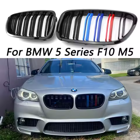 Gloss Black For BMW 5 Series F10 F11 F18 M5 Front Bumper Grills Double 2010-2016 Wide Kidney Grille 