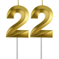 Gold 22 Birthday Candles,Gold Number 22nd Cake Topper for Birthday Decorations Party Decoration