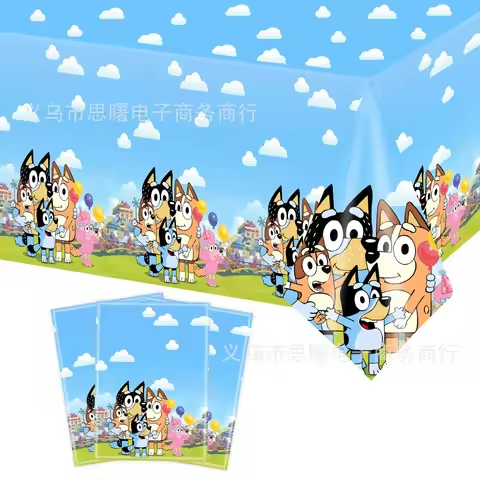 Bluey Birthday Decoration Birthday Party Tablecloth Once and For All PE Tablecloth Browie Party Deco