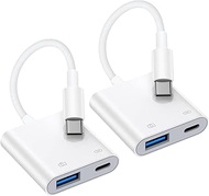 2Pack USB C to USB Camera Adapter USB3.0 Female OTG Adapter with Fast Charging Port for iPhone 16e/1