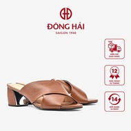 Dong Hai women's high heel sandals with cross straps, luxury high quality leather, 5cm high heel - D