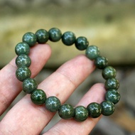 สร้อยข้อมือหยกพม่าแท้ สีเขียวเข้มสวย (Green Jadeite) เกรดA ขนาด 9มิล ไม่ย้อมสี ไม่อาบน้ำ  หยกแท้ จากประเทศพม่า