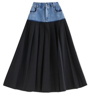 XITAO Denim Patchwork A-line Skirt Casual All-match Simplicity Pleated Temperament Women