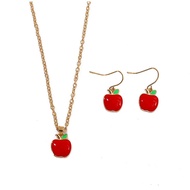 Red Apple Necklace Earrings Set for Women Red Enamel Fruit Acrylic Green Apple Dangle Eearrings Stud