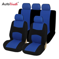 Car Seat Covers Set for Auto, Truck, Van, SUV - Polyester, Airbag Compatible, Universal Fit (Light Blue 9-Pieces)