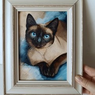 暹羅貓肖像油畫泰國貓藝術13*18厘米