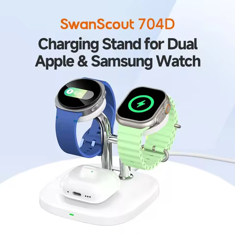 SwanScout 704D Dual Watch Charger for Samsung Watch Ultra 8 Classic 7 Wireless Charger for Apple Wat