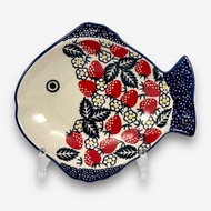 波蘭手繪手工陶-魚型盤 19cm 野草莓系列 設計師款