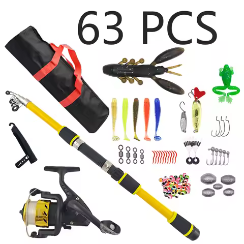 63 Pcs Beginner Fishing Combo 1.8m - Kids Telescopic Rod, Reel & Accessories for Outdoor Lake & Pond