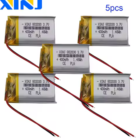5pcs 3.7V 400mAh 1.48Wh Polymer Li Lithium Battery 802030 Pack Repair Controller Car DashCamera GPS