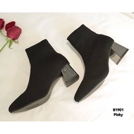 B1901 Short Boots With Stylish Heels Stretch Fabric Soft