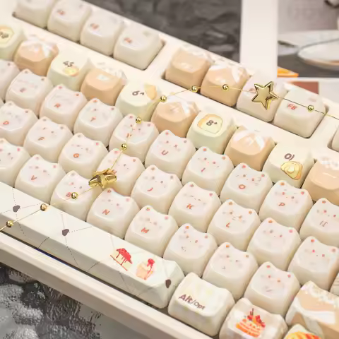 Baking Kitten Keycaps Ceramic Texture PC PBT Keycaps MAO Profile Round keycaps Translucent Keycap Fo
