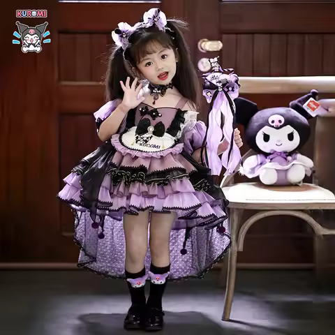 Girl Kuromi Dress Children Birthday Party Kawaii Lolita Princess Dress Outdoors Girls Anime Spring A