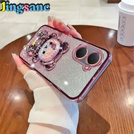 Jingsanc Casing For VIVO Y03/VIVO Y03t Transparent Plating Gradient Glitter Phone Case Bear Bracket 