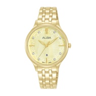 Alba Fashion 3 Hands Date Quartz Gold Dial Stainless Steel Gold Bracelet Women Watch AH7CR0X