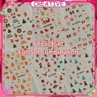 ⚡IN STOCK⚡ 6pcs/1set Nail Art Christmas Nail Sticker Happy Christmas Element Ribbon Bow 5d Embossed 