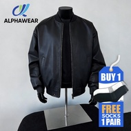 Men Faux Leather Jacket + FREE Socks (B1G1) - Classic Biker Style [7777]