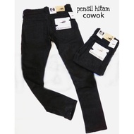 HITAM Men's black long jeans / black striped pencil trousers / black jeans / men's black jeans