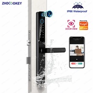 Aluminum Door Lock Waterproof IP66 Camera Door Viewer Tuya WiFi Fingerprint Biomitric Password IC Card Digital Sliding