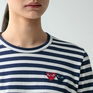 CDG PLAY COMME des GARCONS Double Heart Striped Navy Authentic Long Sleeve T-shirt XL