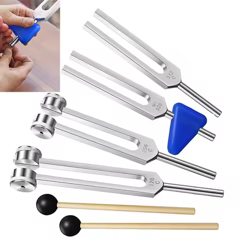 4PCS Lot Tuning Fork Set (128Hz 256Hz 512Hz 528Hz) with Mallet Chakra Massager Stick Hammer for Yoga