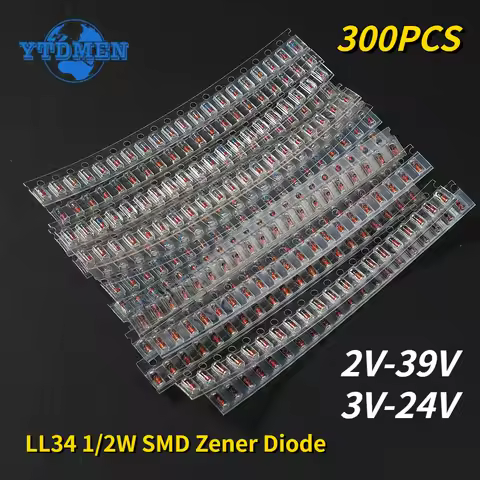 300PCS LL34 SMD Zener Diode Assorted Kit 1/2W 3V-24V 2V-39V and LL4148 15values 30values SMD Diode S