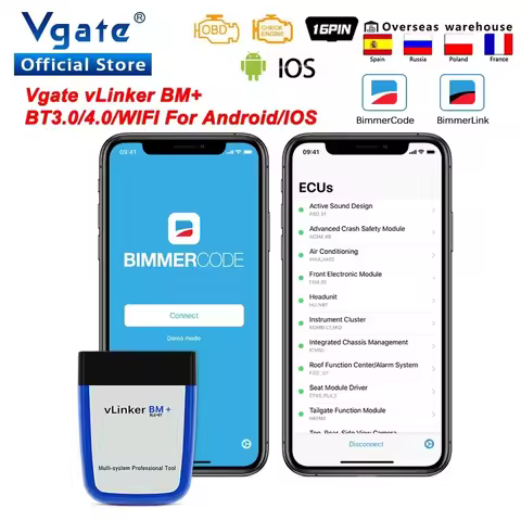 Vgate VLinker BM+/BM ELM327 Bluetooth 4.0/3.0 OBD2 Scanner Car Diagnostic Tool for BimmerCode Bimmer