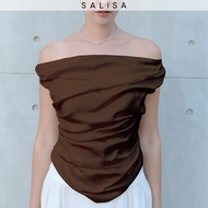 SALISA - OTS BUCKLE SS25 SATIN TOP *BROWN L PRE-ORDER 1 WEEK*