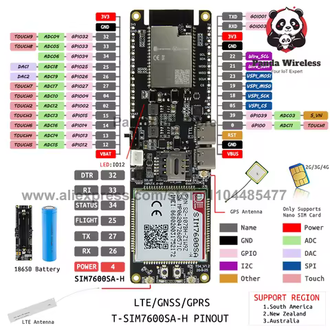 LILYGO T-SIM7600E-H SIM7600SA-H SIM7600G-H 4G LTE Cat4 WIFI module Beidou GPS positionning for MCU32