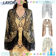 LAY Flapper Shawl, Mesh Sequin Beaded Sequin Shawl, Fashion Dress Accessory Long Cover Up Polyester Yarn Dress Shawl Party